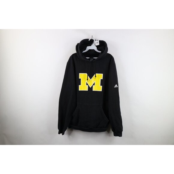 Vtg Y2K Adidas Mens Medium Faded University of Michigan Football Hoodie Black - Picture 1 of 14